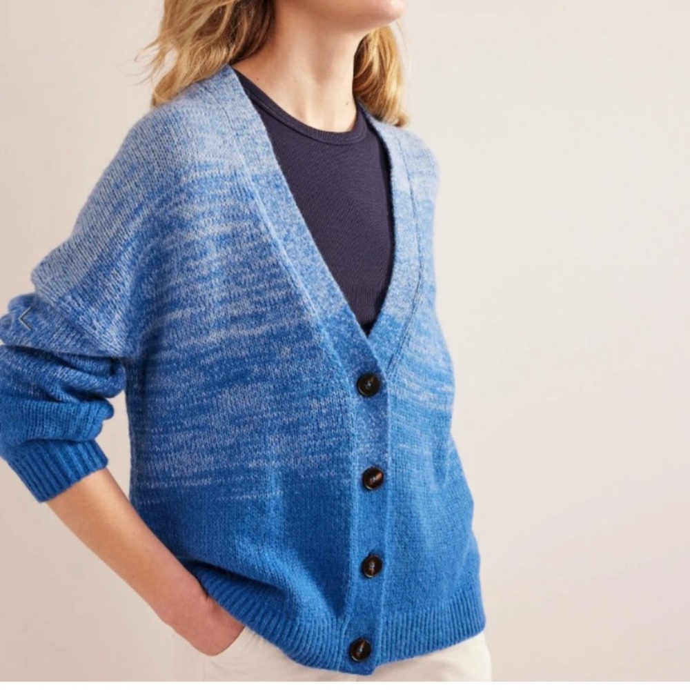 Boden Fluffy Blue Ombre Oversized Cardigan Sweater Wool Alpaca Blend - Picture 2 of 7